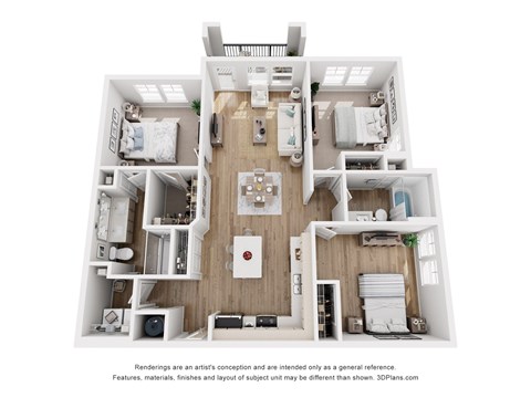Floor plan for 3 beds, 2 baths, 1276 sqft